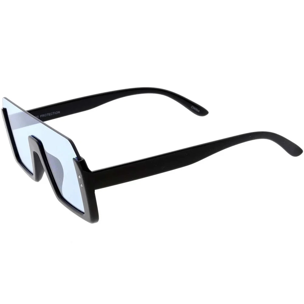 Oversized Shield Sunglasses Flat Top Fashion UV400 Protection Blue Lens‎ Luxury